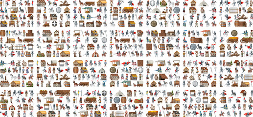 Wall Mural - Medieval cartoon characters and objects