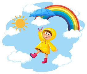 Poster - A girl wearing raincoat in the sky