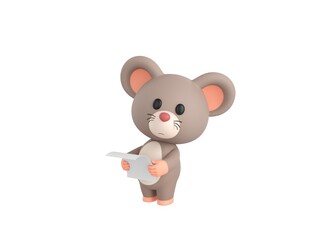 Sticker - Little Rat character reading paper and looking to camera in 3d rendering.