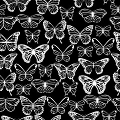 Wall Mural - Black and white butterflies seamless pattern