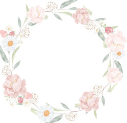 Sticker - watercolor pink peony bouquet on seeded eucalyptus branch wreath frame