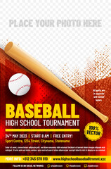 Wall Mural - Baseball tournament poster template with bat and ball