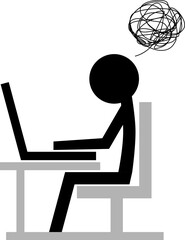 Office worker stressful deadline busy overtime (O.T.) late night with working space table laptop or computer notebook png icon design.