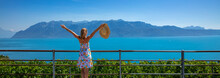 Geneva Lake And Woman Tourist- Switzerland