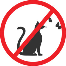 Cat Not Allow Icon, Cat Forbidden Icon Vector