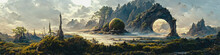 Artistic Concept Painting Of A Beautiful Fantasy Landscape, Surrealism. Tender And Dreamy Design, Background Illustration.