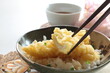 Japanese food, eel deep fried Anago Tempura on rice with tea