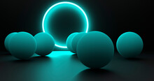 Composición 3d Abstracta Con Un Circulo Emisor De Luz Y Esferas.