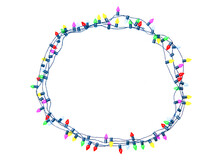 Christmas Lights String Frame Isolated On White Background With Clipping Path.