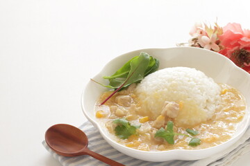 Wall Mural - Chinese food, Chicken and sweet corn soup rice in white plate 