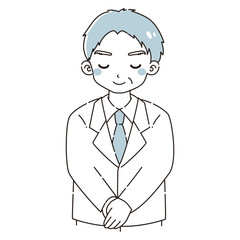 おじぎをする白衣を着たシニア男性のイラスト