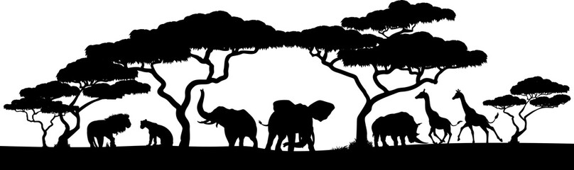 An African safari animal silhouette landscape scene