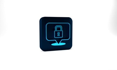 Sticker - Blue Lock icon isolated on grey background. Padlock sign. Security, safety, protection, privacy concept. Blue square button. 3d illustration 3D render