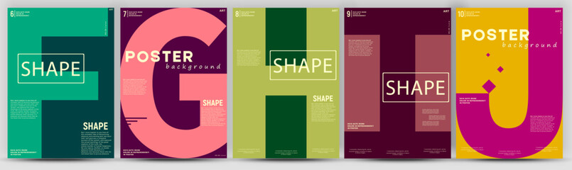 Creative fashionable poster design. Letters F,G,H,I,J. Alphabet. Template poster, banner, magazine mockup.