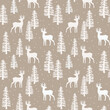 Christmas seamless pattern with forest deer, spruce trees and snowf. Vector illustration.