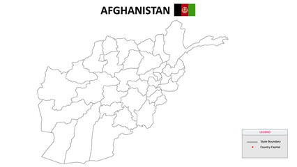  Afghanistan Map. State and district map of Afghanistan. Political map of Afghanistan with outline and black and white design.