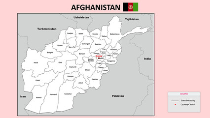  Afghanistan Map. State and district map of Afghanistan. Administrative map of Afghanistan with district and capital in white color.