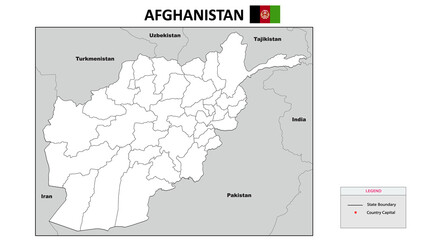 Naklejka na meble Afghanistan Map. State and district map of Afghanistan. Political map of Afghanistan with outline and black and white design.