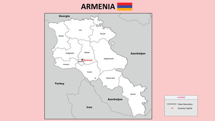 Naklejka na meble Armenia Map. State and district map of Armenia. Administrative map of Armenia with district and capital in white color.