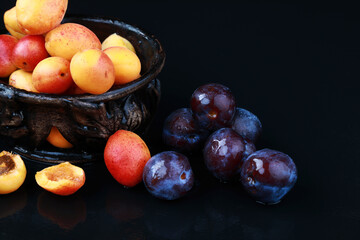 Wall Mural - healthy food in the studio on a black background