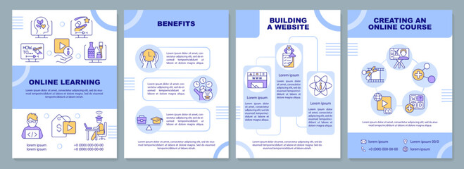 Online learning brochure template. Internet courses. Leaflet design with linear icons. Editable 4 vector layouts for presentation, annual reports. Arial-Black, Myriad Pro-Regular fonts used