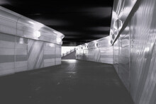 Underground Pedestrian Crossing. A Dark Path To Light. Geometry Of Architecture. Shades Of Gray