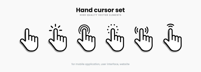 Fototapete - Mouse click cursor set. Hand Cursor. Click icon. Mouse pointer set. Arrow cursor. Pointer click icon. Clicking cursor, pointing hand clicks and waiting loading icons. Website arrows or hand icon.