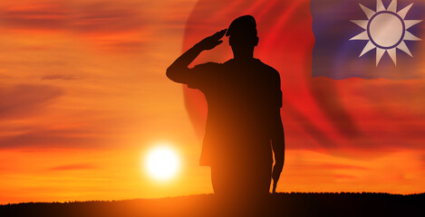 Silhouette of Soldier in sunset background . Taiwan . National holiday .