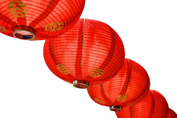 Red Chinese lanterns decoration for Chinese new year celebration isolated on white background