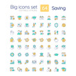 © bsd studio - Saving RGB color icons set. Financial funds. Money management. Smart investment. Isolated vector illustrations. Simple filled line drawings collection. Editable stroke. Quicksand-Light font used