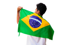 September Seven, Brazil Independence Day. Black Man Holds Brazilian Flag Isolated.