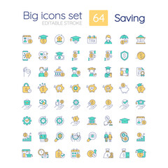 Wall Mural - saving rgb color icons set. financial funds. money management. smart investment. isolated vector ill