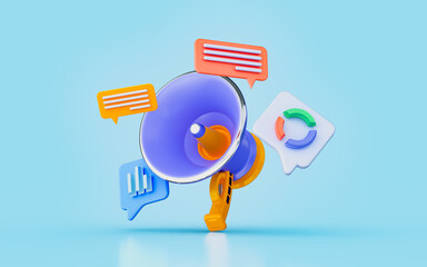 Wall Mural - megaphone message pie chart sign 3d render concept for business marketing advertisement