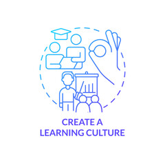 Poster - Create learning culture blue gradient concept icon. Business coaching certification abstract idea thin line illustration. Mentor, mentee. Isolated outline drawing. Myriad Pro-Bold font used