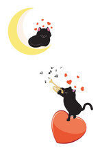 Black Cat Play Trumpet For Cat On Moon
