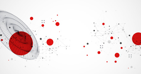 Template for science and technology presentation. Wireframe waves. Plexus style background.