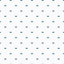 Simple Mini Blue Crown In Grid On White Seamless Pattern, Page With A Continuous  Spots, Dots Paper For Background, Banner, Label, Card, Cover, Texture, Textile Etc. Vector Design.