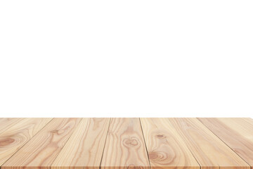 Empty wood table top isolated on white background with clipping path and copy space for display or montage your products