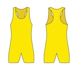Wall Mural - Yellow Wrestling Singlet Template on White Background. Front and Back Views, Vector File.