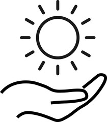 Wall Mural - Support, present, charity signs. Monochrome symbol for web sites, stores, shops and other facilities. Editable stroke. Vector line icon of sun over outstretched hand