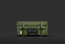 Green Military Plastic Crate. Ammunition And Military Assets Crate, 3d Rendering