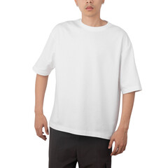 Wall Mural - Man in white oversize t-shirt mockup, Design template.