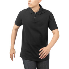 Wall Mural - Man in black Polo t-shirt mockup, Design template.