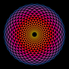 Colorful Sphere Shaped Fibonacci Pattern. Arcs Arranged In Spiral Form, Crossed By Circles, Creating Bend Triangles, Similar Geometrical Arrangements Of Sunflower Seeds And Pine Cones. Sacred Geometry