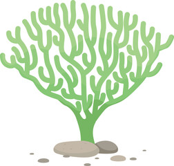 Wall Mural - Green coral branching fingers. Cartoon underwater life