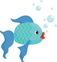 Wall Mural - Cartoon blue fish. Funny aquatic animal. Ocean character