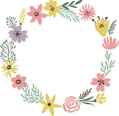 Wall Mural - flower branch frame. circular floral summer decoration