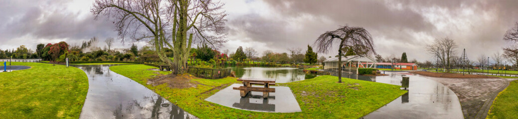 Wall Mural - Kuirau Park on a rainy day in Rotorua, New Zealand. Panoramic view