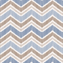 Seamless Pattern With Hand Drawn Chevron Design. Modern Ikat Print With Blue And Brown Stripes.