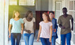 © jovannig - Happy multi ethnic group  of teenagers at school talking